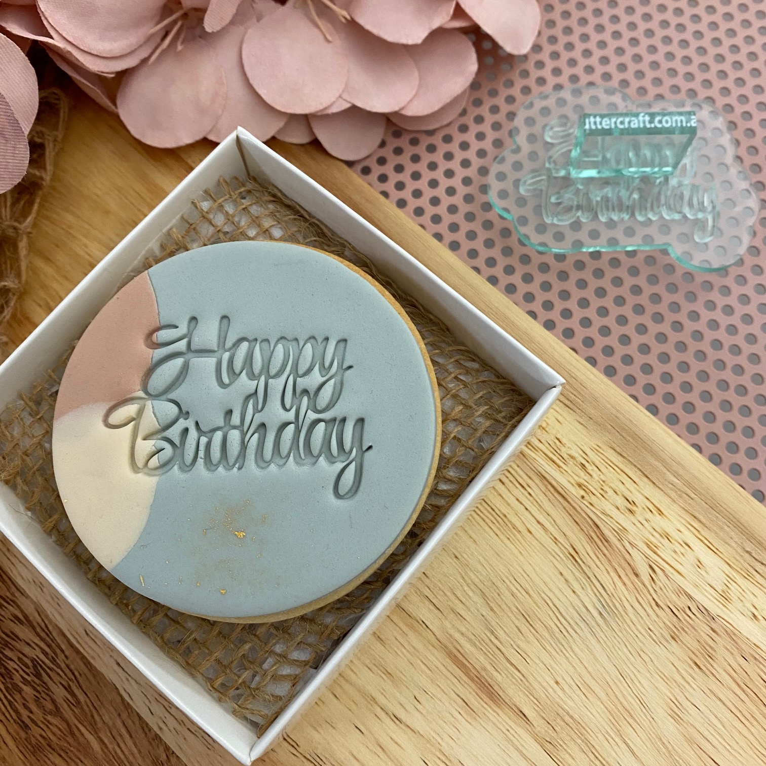 Happy Birthday Fondant Embosser or Cookie Stamp with handle